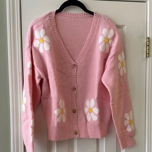 Pink Floral Cardigan Sweater